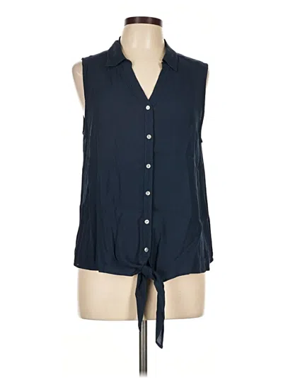 Pre-owned Jjill Sleeveless Button Down Shirt In Blue