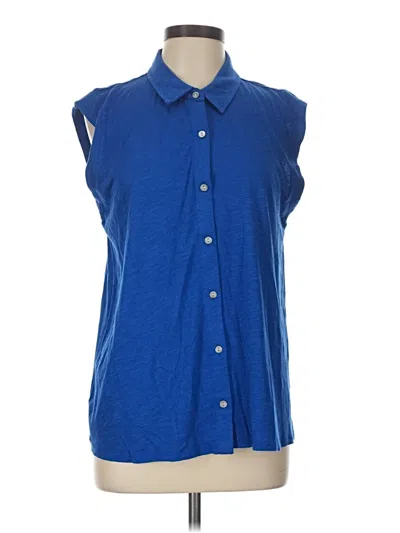 Pre-owned Jjill Sleeveless Button Down Shirt In Blue