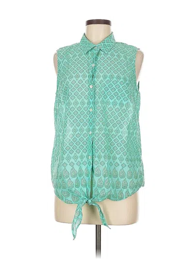 Pre-owned Jjill Sleeveless Button Down Shirt In Green