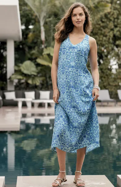 Jjill Sleeveless V-neck Maxi Dress In Light Aqua Floral Filigree