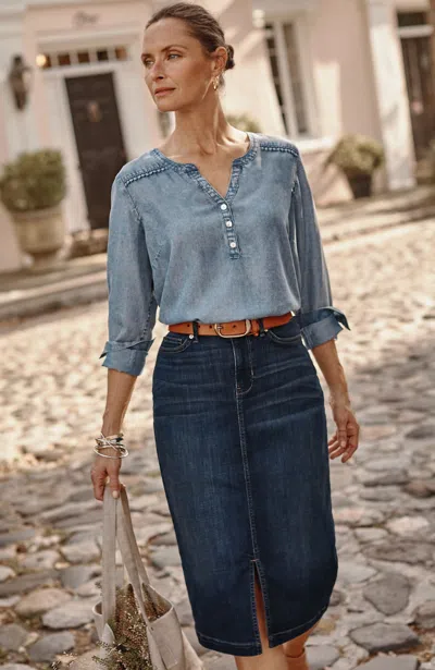 Jjill J.jill Slit-hem Denim Skirt In Iconic Wash