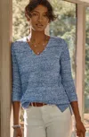Jjill J.jill Slub-textured Ribbed Sweater In Laguna Blue,white