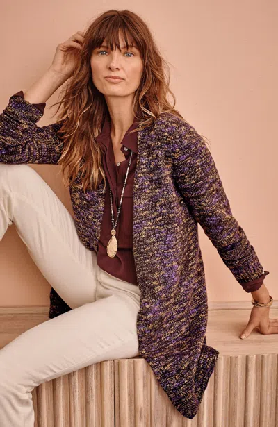 Jjill J.jill Slub-textured Space-dyed Cardi In Spiced Wine Multi