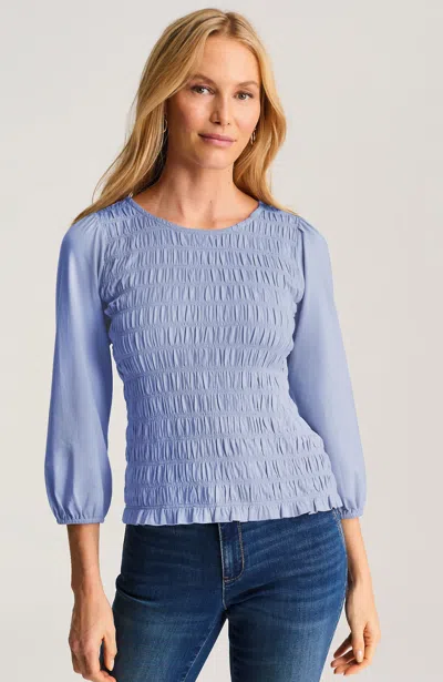 Jjill Smocked 3/4-sleeve Top In Blue