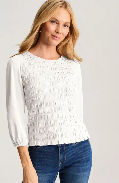 Jjill Smocked 3/4-sleeve Top In White