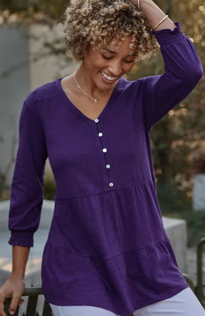 Jjill J.jill Smocked & Tiered Tunic In Black Grape