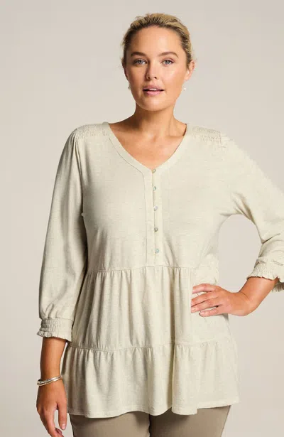 Jjill J.jill Smocked & Tiered Tunic In Oatmeal Heather