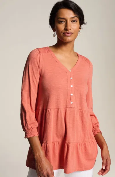 Jjill J.jill Smocked & Tiered Tunic In Sunset Coral