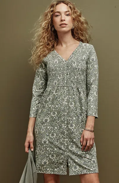 Jjill J.jill Smocked Button-front Dress In Willow Thriving Wallfloral