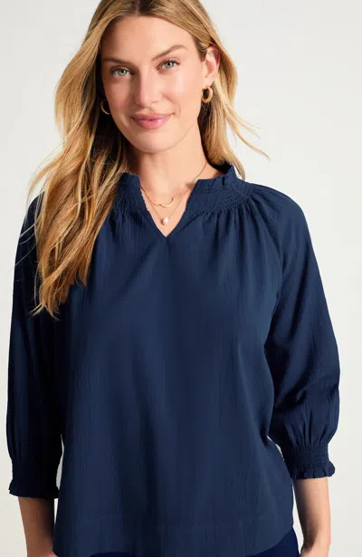 Jjill Smocked Cotton Top In Blue