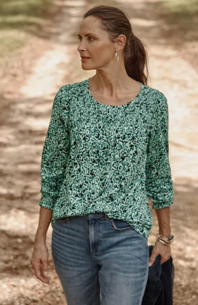 Jjill J.jill Smocked Floral Top In Sweet Agave Clustered Flowers