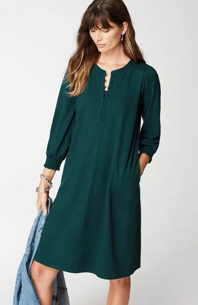 Jjill J.jill Smocked Henley Dress In Dark Teal