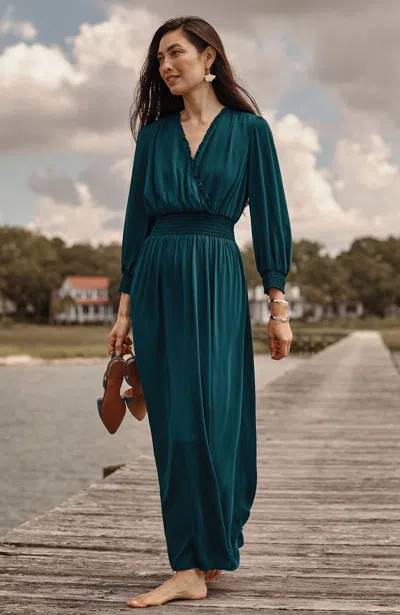 Jjill J.jill Smocked Sateen Dress In Adriatic