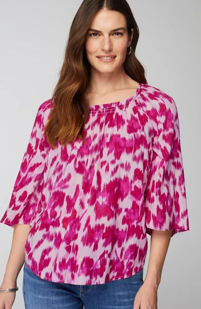 Jjill J.jill Smocked Scoop-neck Top In Peony Watercolor Ikat