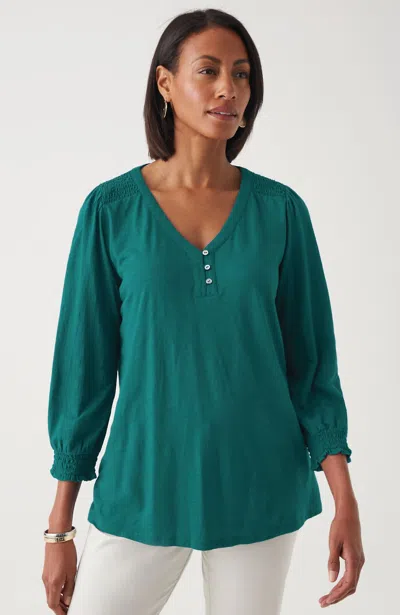 Jjill J.jill Smocked-sleeve Henley Top In Oceanside