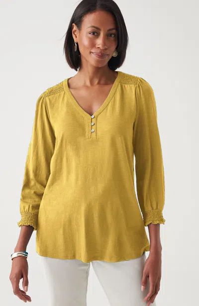 Jjill J.jill Smocked-sleeve Henley Top In Polenta