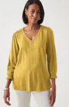 Jjill J.jill Smocked-sleeve Henley Top In Polenta