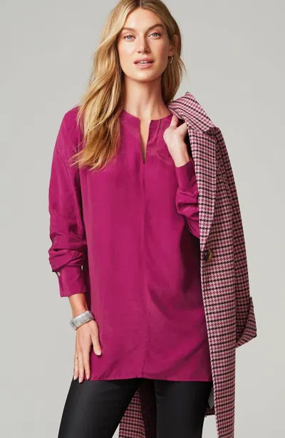 Jjill J.jill Smocked Split-neck Tunic In Lingonberry