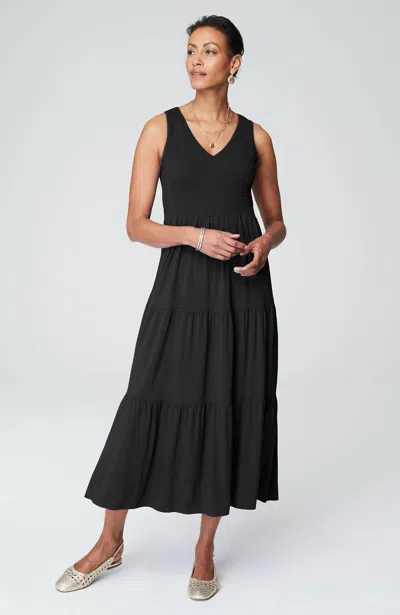 Jjill J.jill Smocked Tiered Midi Dress In Black