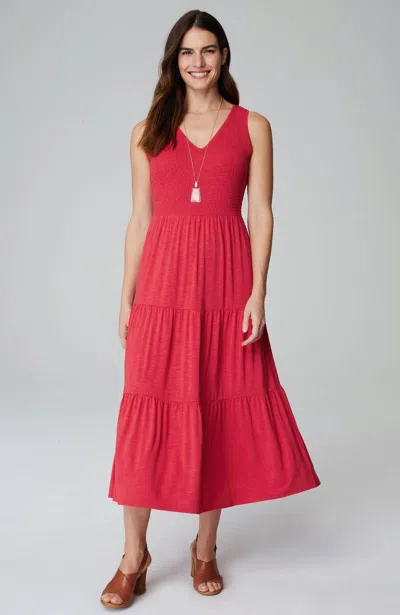 Jjill J.jill Smocked Tiered Midi Dress In Poppy
