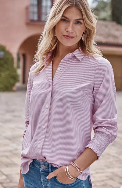 Jjill Smocked-sleeves Poplin Tunic In Rose/cream