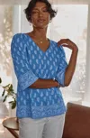 Jjill J.jill Soft & Light Knit Top In Blue Ginger Airy Stamp Border
