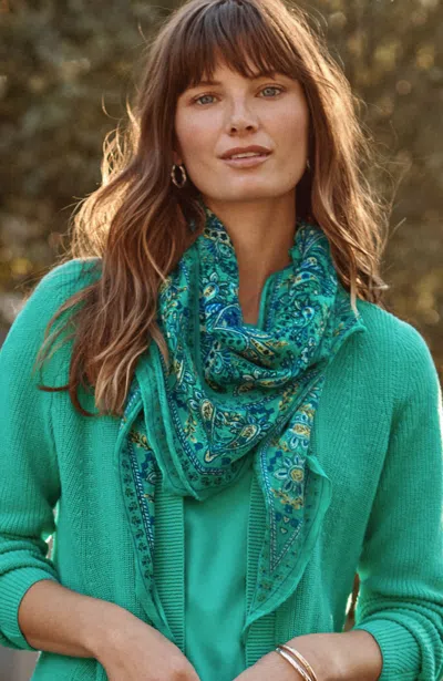 Jjill J.jill Soft Border-printed Diamond Scarf In Fresh Teal Multi
