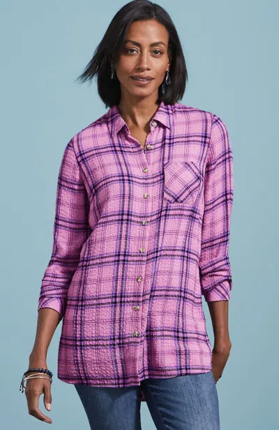 Jjill J.jill Soft Crinkled Plaid Tunic In Pink Lilac Multi