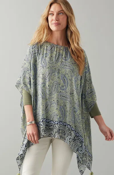 Jjill J.jill Soft Floral-print Poncho In White Jade Multi