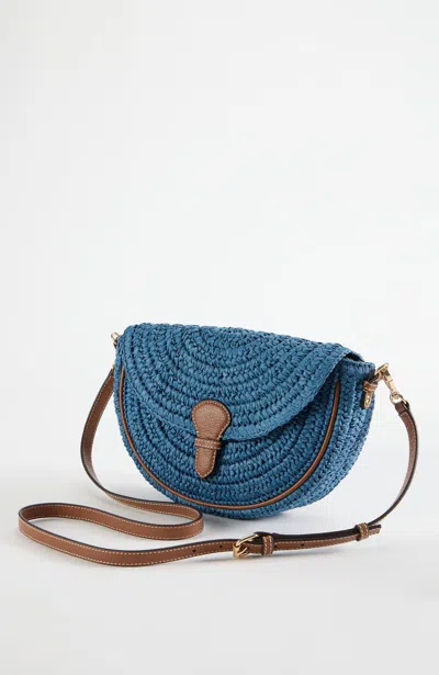 Jjill Straw Half-moon Crossbody In Blue