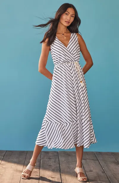 Jjill J.jill Striped A-line Belted Dress In White,navy Blue