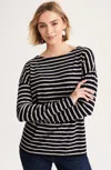 Jjill J.jill Striped Buttoned-cuff Tee In Black