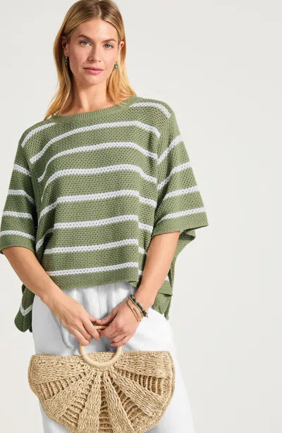 Jjill Striped Crochet Poncho In Green