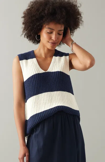 Jjill J.jill Striped Pullover Vest In True Navy,cream