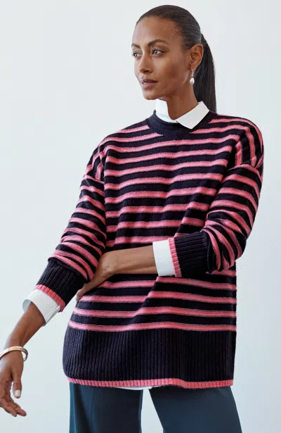 Jjill Striped Roll-neck Sweater In Navy Blue/dark Rouge