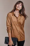 Jjill J.jill Suede-knit Button-front Shirt In Brown