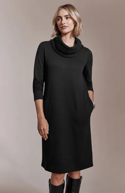 Jjill J.jill Sweater-trimmed Cowl-neck Dress In Black