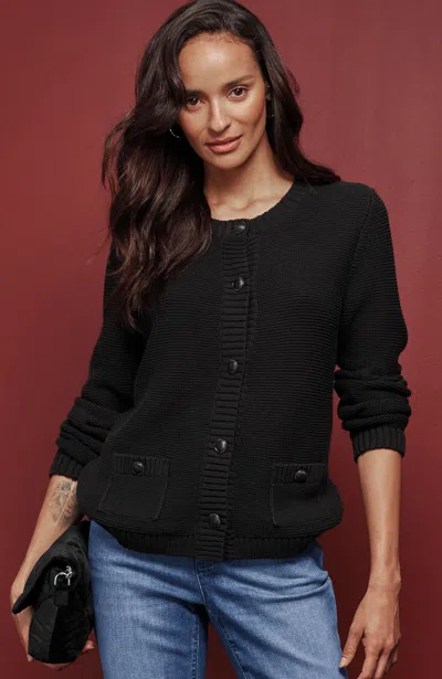 Jjill Tall 100% Cotton Textured Patch-pocket Cardigan In Black