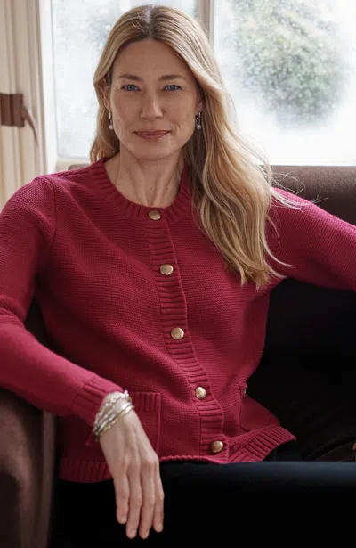 Jjill Tall 100% Cotton Textured Patch-pocket Cardigan In Holly Berry