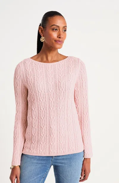 Jjill Tall Cabled Boat-neck Pullover In Rosewater