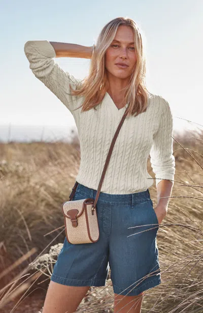 Jjill Tall Cabled V-neck Pullover In Cream