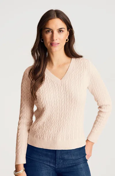 Jjill Tall Cabled V-neck Pullover In Pale Rose