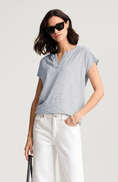 Jjill Tall Cap-sleeve Tee Shirt In White/true Navy