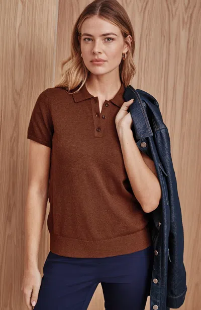 Jjill Tall Cotton Cashmere Polo In Clove Heather