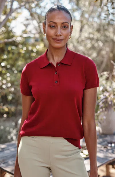 Jjill Tall Cotton Cashmere Polo In Crimson