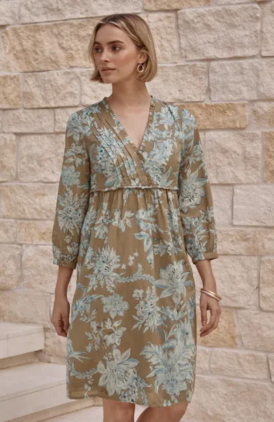 Jjill Tall Cotton Voile Ruffled Dress In Light Toffee Vintage Garden