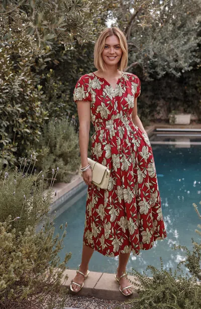 Jjill Tall Cotton-blend Midi Dress In Crimson Layered Floral