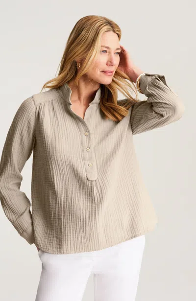 Jjill Tall Cotton-gauze Henley Popover In Sand Dune