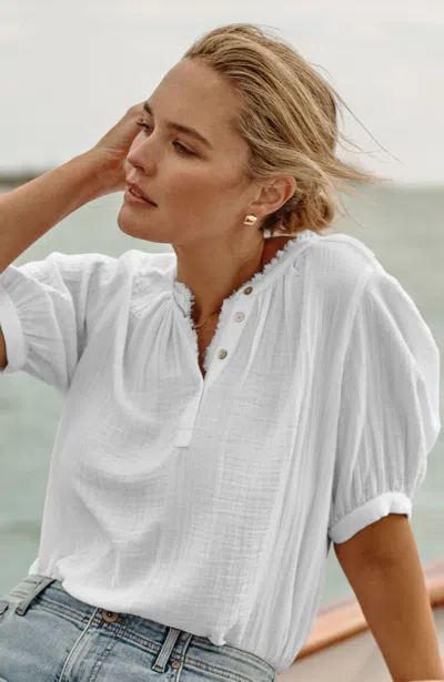 Jjill Tall Cotton-gauze Raw-edge Popover In White