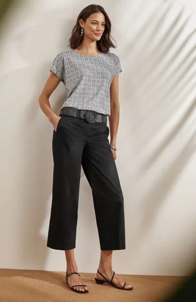 Jjill Tall Cotton-stretch Wide-leg Crops Pants In Black